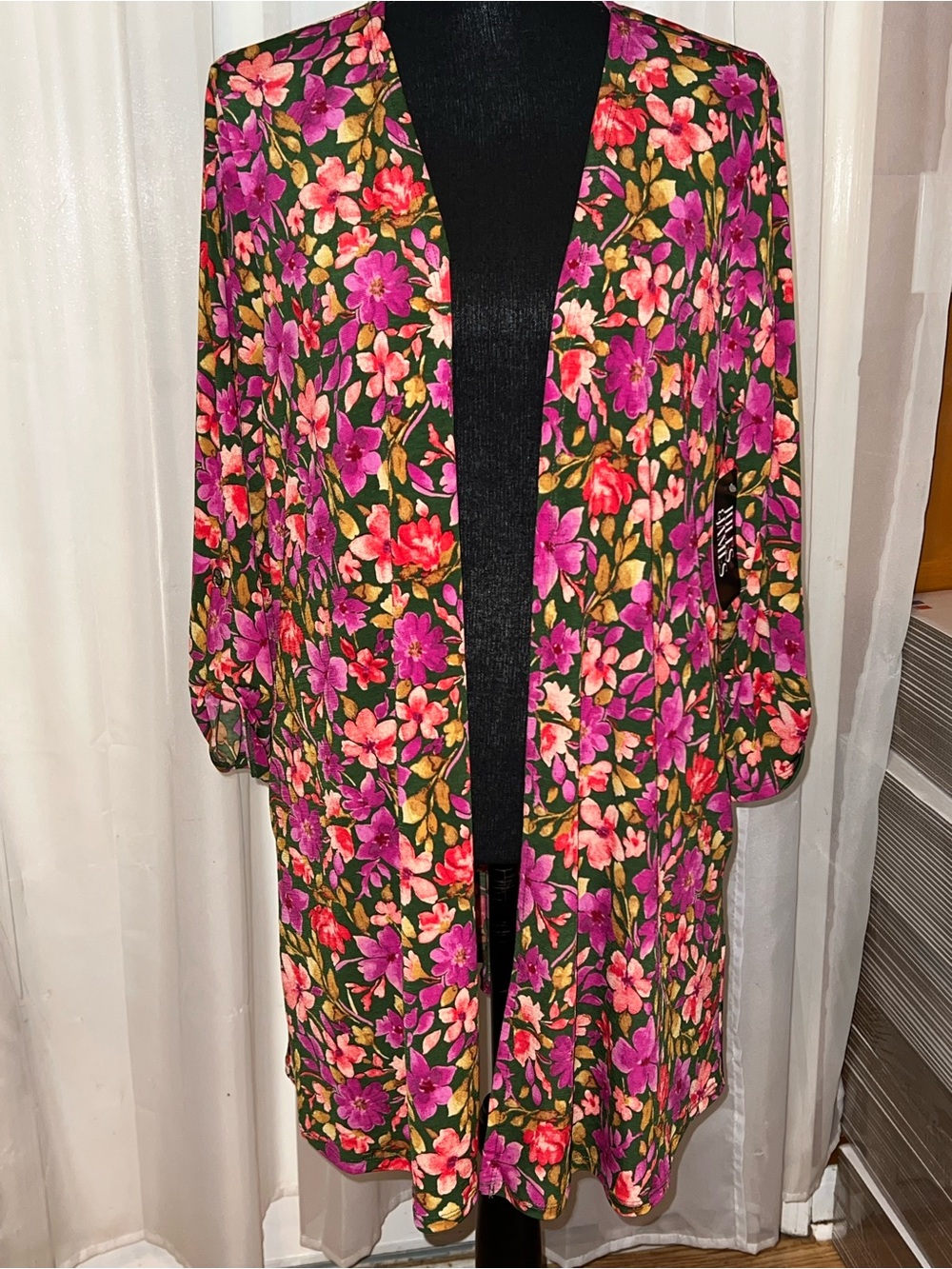 Dear Scarlet Floral Open-Front Cardigan in Green and Pink